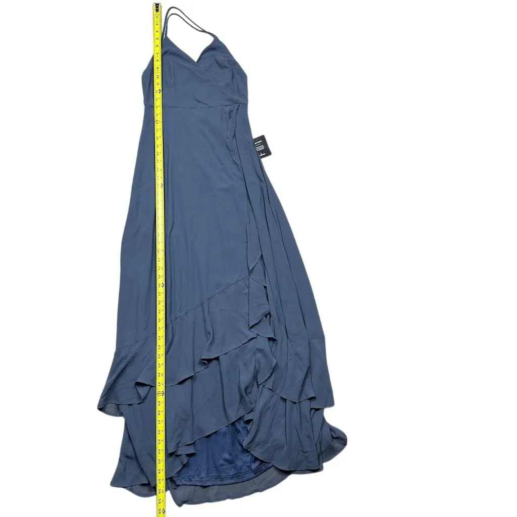 NWT Lulus Women's M In Love Forever Granite Blue Lace-Up High-Low Maxi Dress - Image 10