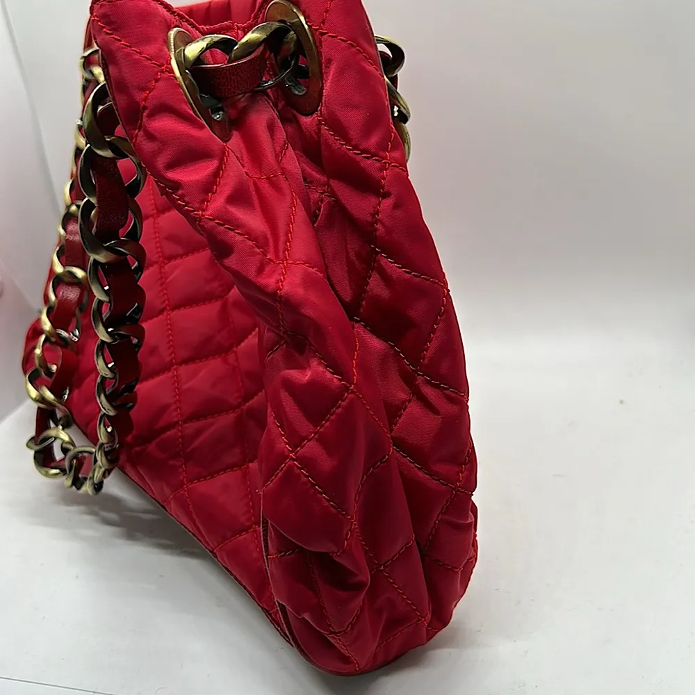 Moschino Fire Engine Red Quilted Bow Chain Handles Handbag Purse 🌺🌺 - Image 5