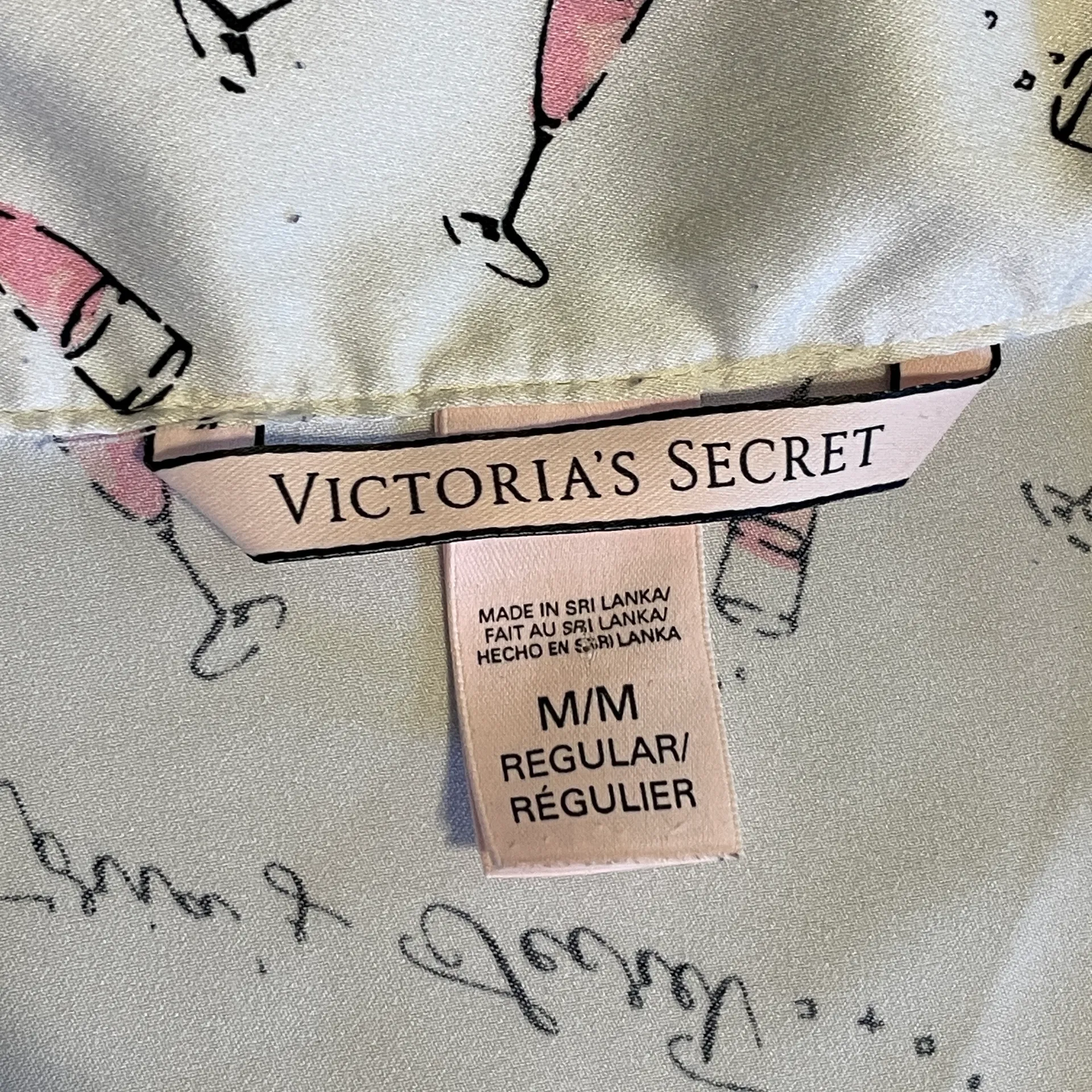Victoria’s Secret Satin Feel Champagne Print Pajama Top Medium White Pink Black - Image 9