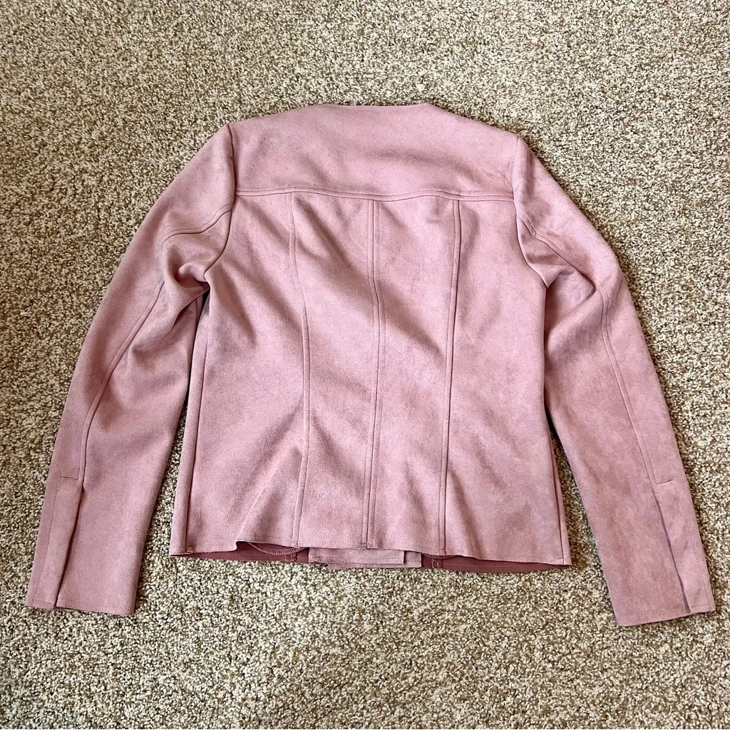 Kut from the Kloth Aria Rose Pink Faux Suede Moto Zip Up Jacket Size Medium - Image 7