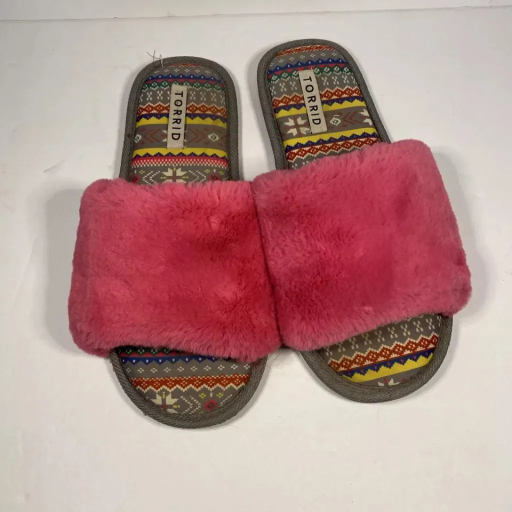 TORRID Hot Pink Fuzzy Slippers Women’s Size 9.5 WW Slip On - Image 2