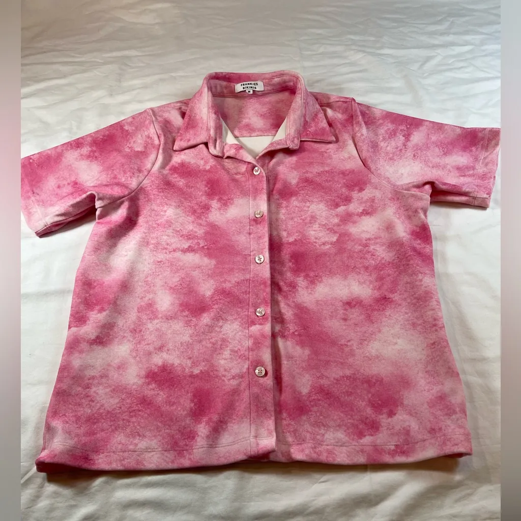 Frankies Bikinies Pink Tie Dye Button Up Shirt Bathing Suit Cover up Size Medium - Image 8