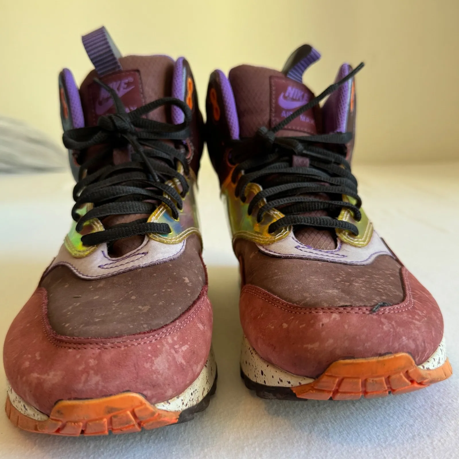 Nike sz 8.5 Women Air Max 1 Mid Sneaker Boot Deep Burgundy Iridescent Streetwear - Image 6