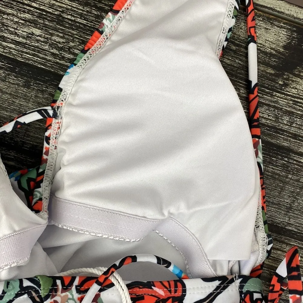 Cupshe White Floral Slide Halter Top 1 Pc. Bathing Swim Suit L NEW - Image 5