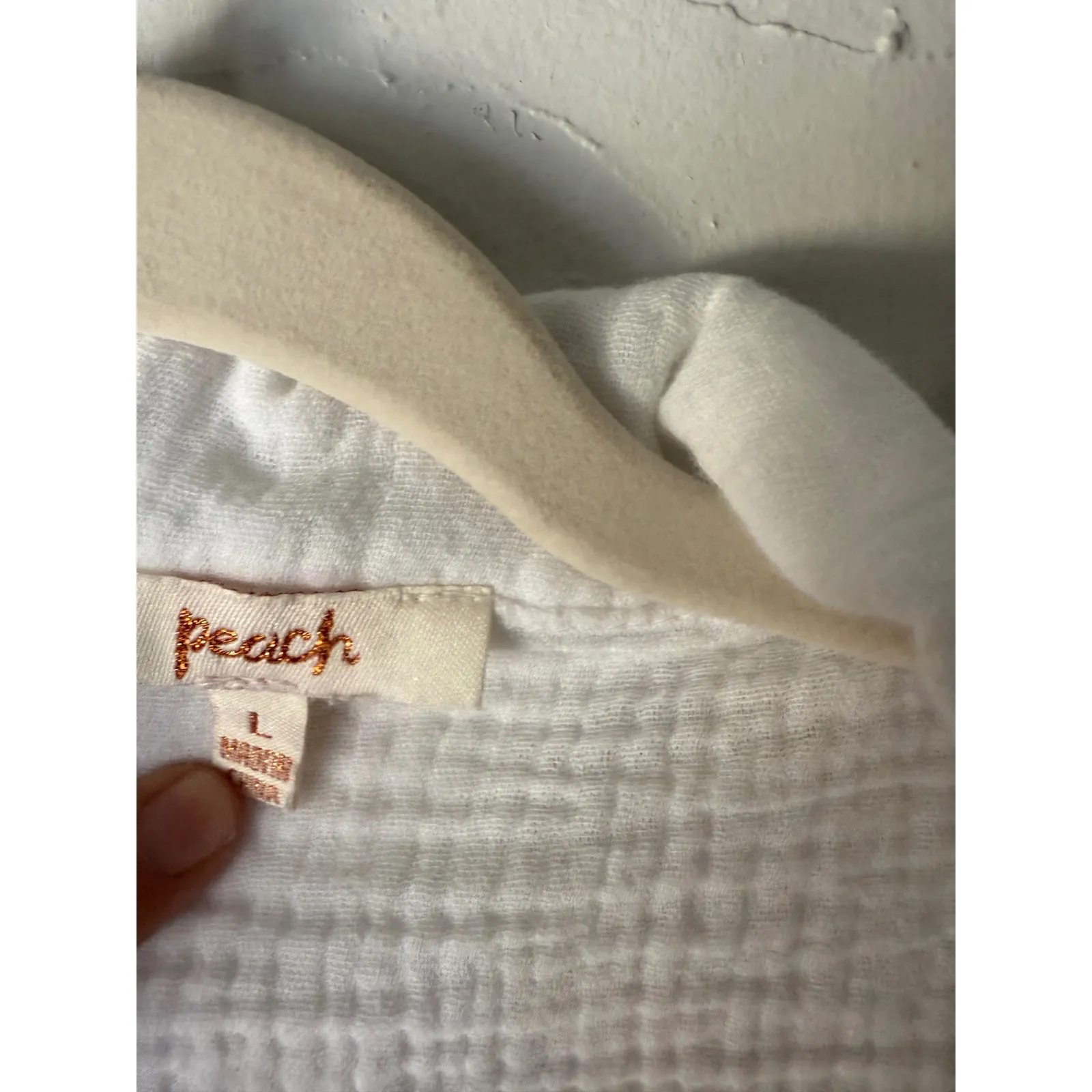 Peach White Lace Crochet Button Down Short Sleeve Shirt Top L Coquette Victorian Size L - Image 4