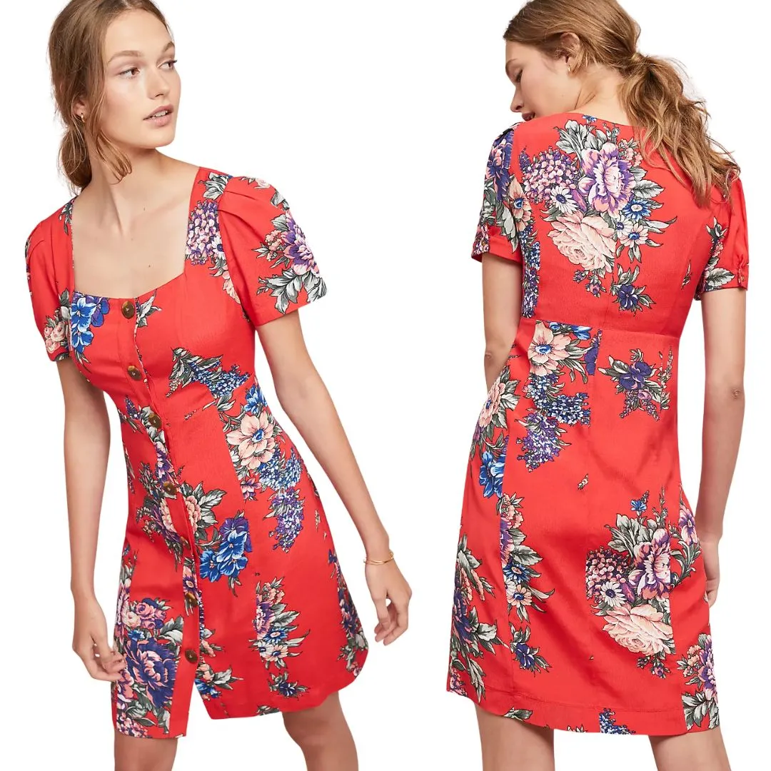 Maeve by Anthropologie Caldwell Floral Buttondown Dress Size 2 Red - Image 2