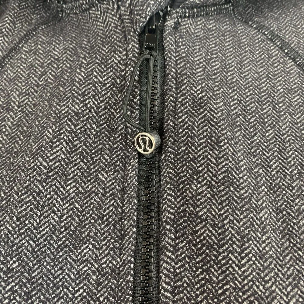 Lululemon Daily Practice Jacket Heathered Herringbone Black Gray Full Zip Sz 8 - Image 5