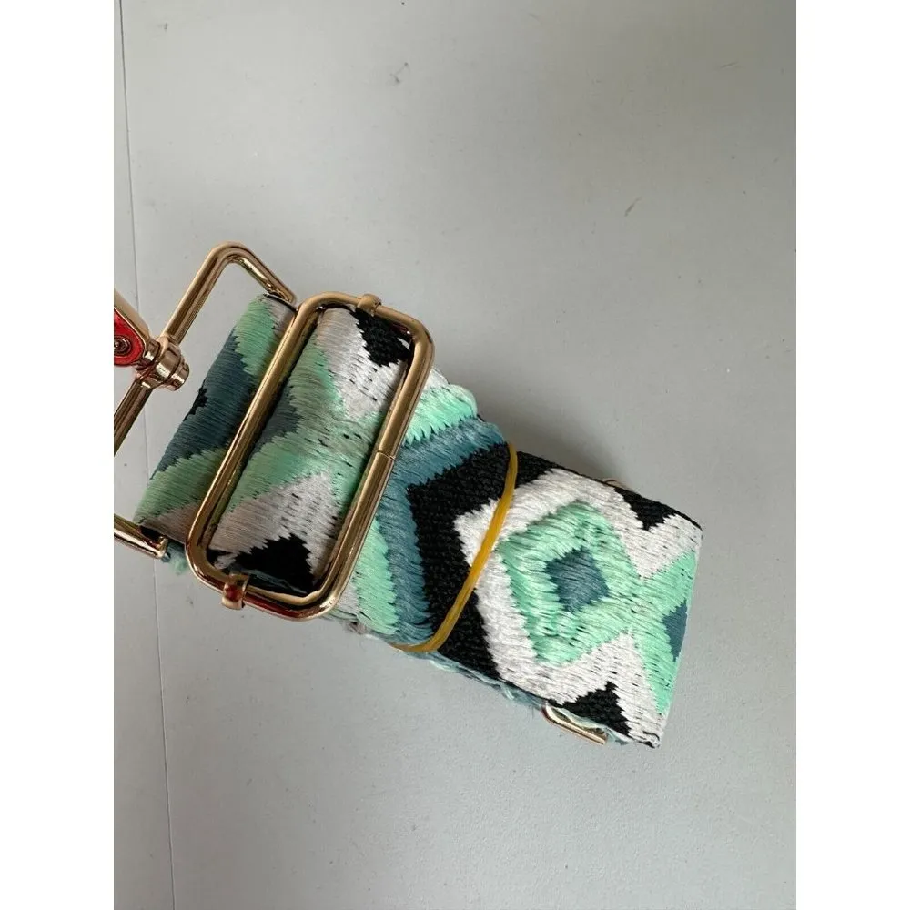 JEN & CO Guitar Style Bag Strap Wide Green White Black Boho Adjustable Colorful - Image 2