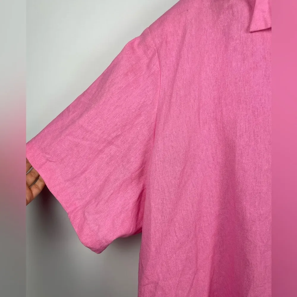 Anna Maxwell Pink Linen Blend Embroidered Floral Short Sleeve Button Up Shirt Size 5X - Image 2