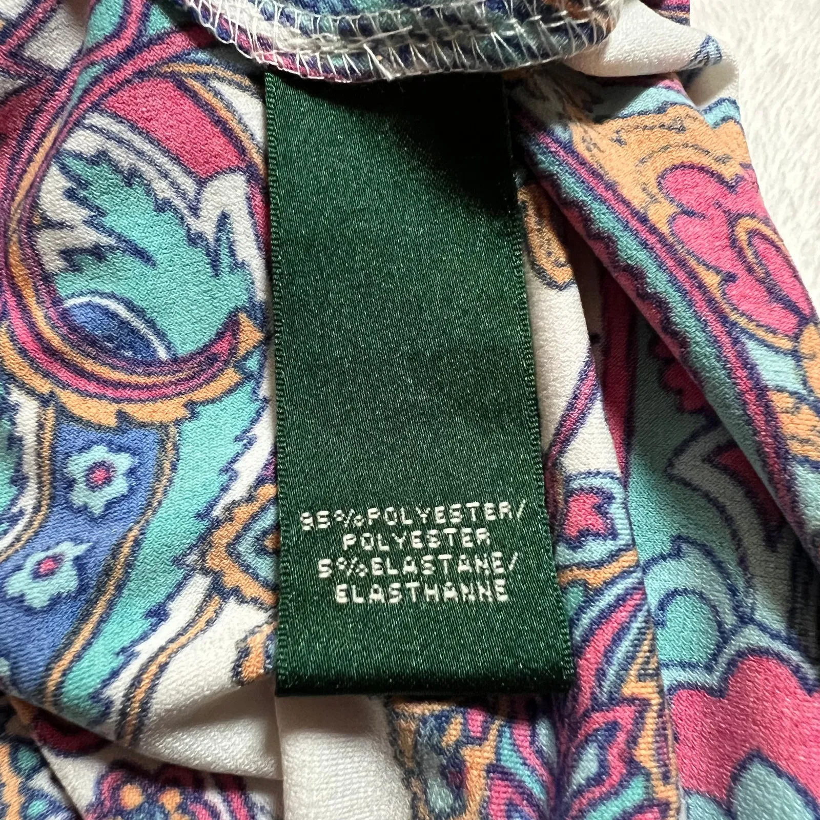 Lauren Ralph Lauren V-Neck Cap Sleeve Paisley Print Ruched Sheath Dress Size 2 - Image 9