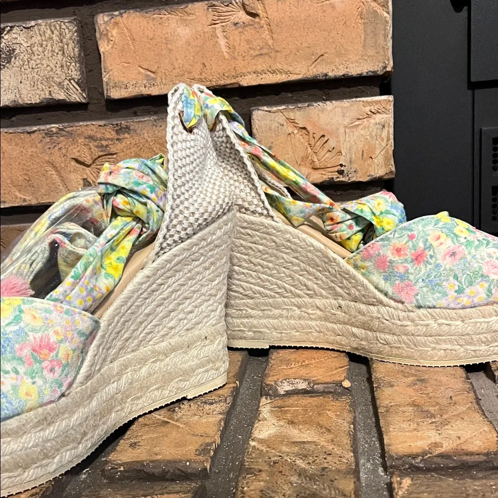 Loveshackfancy x Manebi Ankle-Tie Floral Suede Platform Espadrilles NWOT Size 40 - Image 9