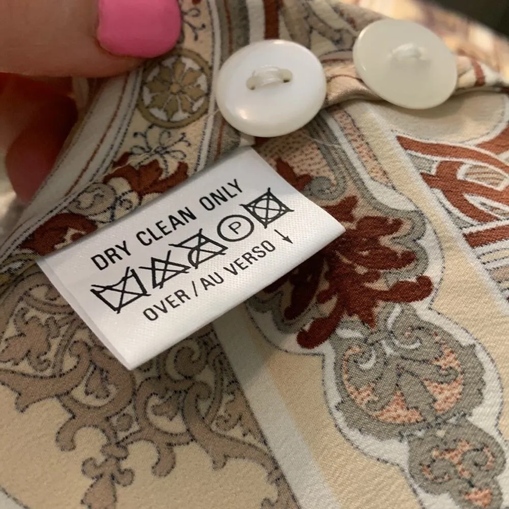 Vintage Liz Claiborne Silk Tan/Brown Wood Frame Pattern Blouse/Blazer - Image 7