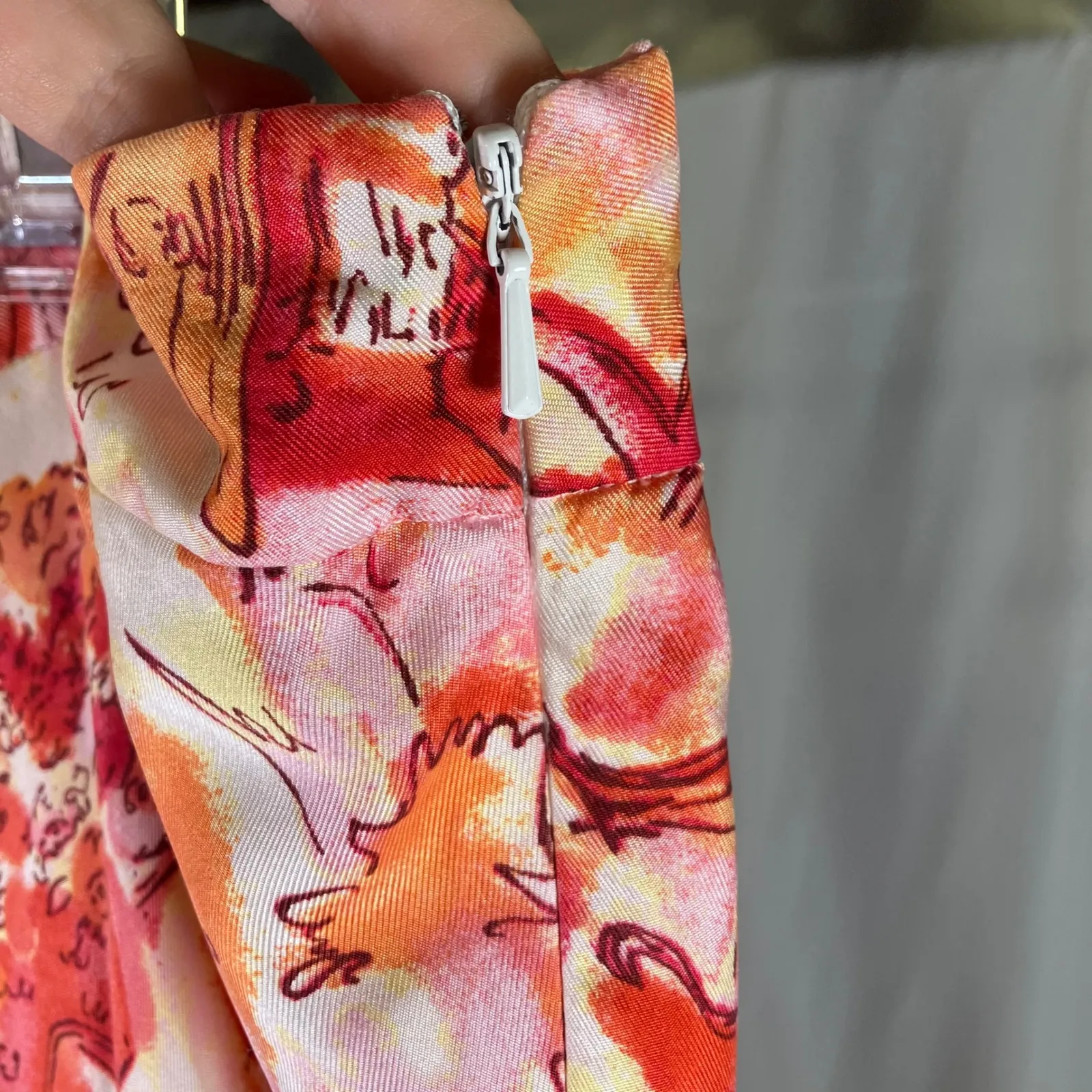 Valerie Stevens‎ Woman 20W Silk Skirt Orange Red Watercolor Print Lined Side Zip - Image 4