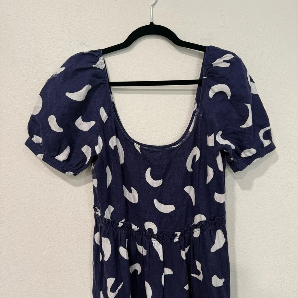 Polo Ralph Lauren Navy Blue Brushstroke-Motif Tiered Linen Dress 4 - Image 4