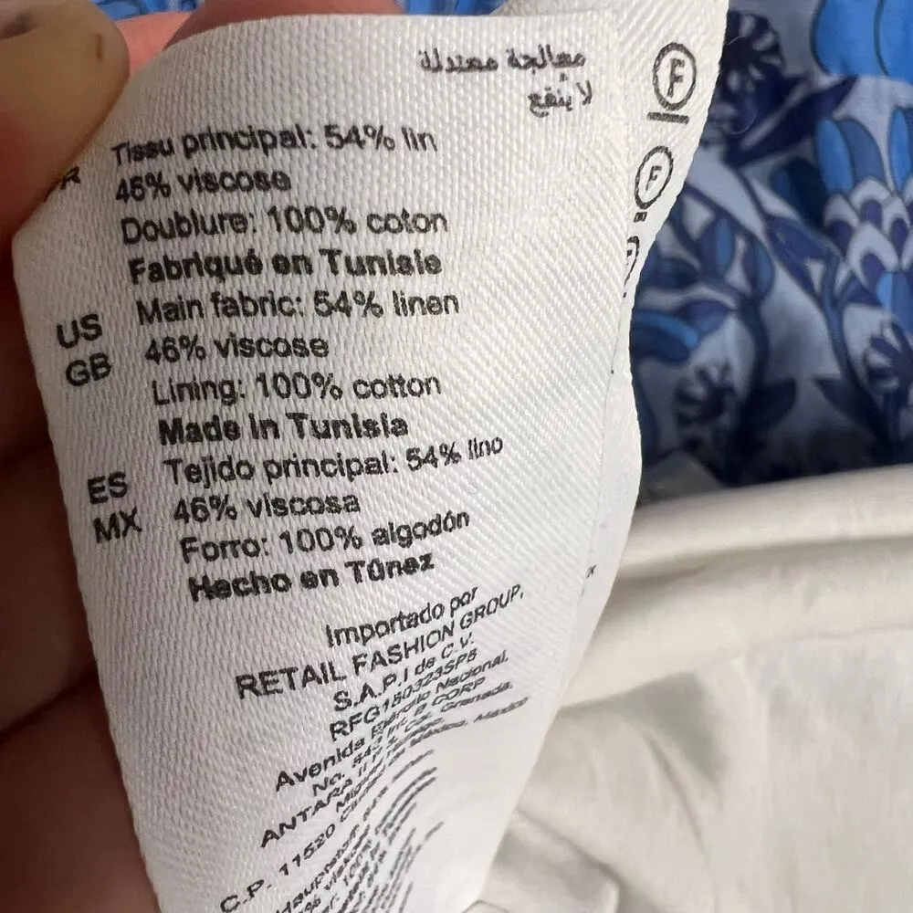 Sandro Yana Blue Floral Print Puff Sleeve V-Neck Tiered Mini Dress Size M - Image 14