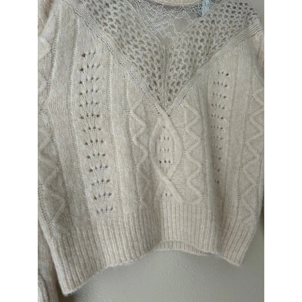 Cream Lace Inlay Sweater Size Small - Image 6