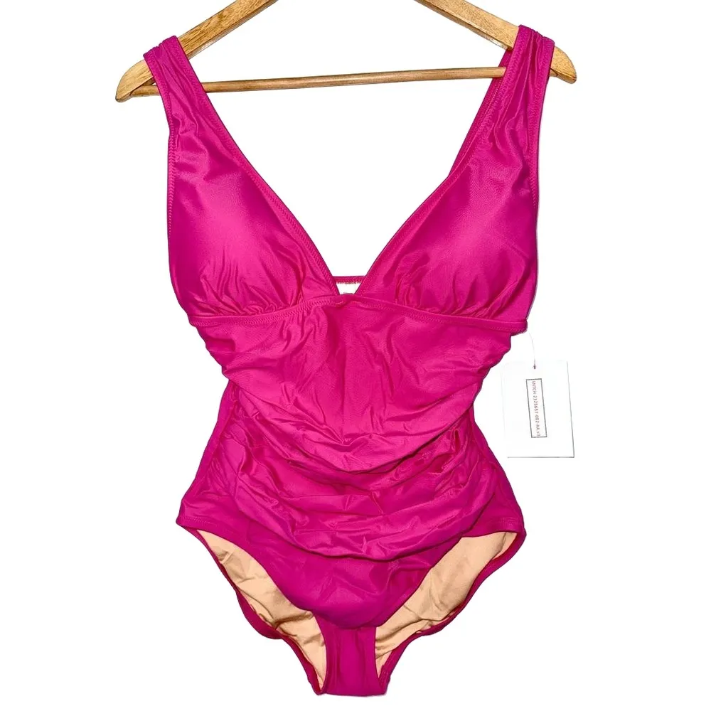 NWT J. Crew Long-Torso Ruched V-neck One-Piece Swim Radiant Fuchsia Pink Size 2 - Image 4