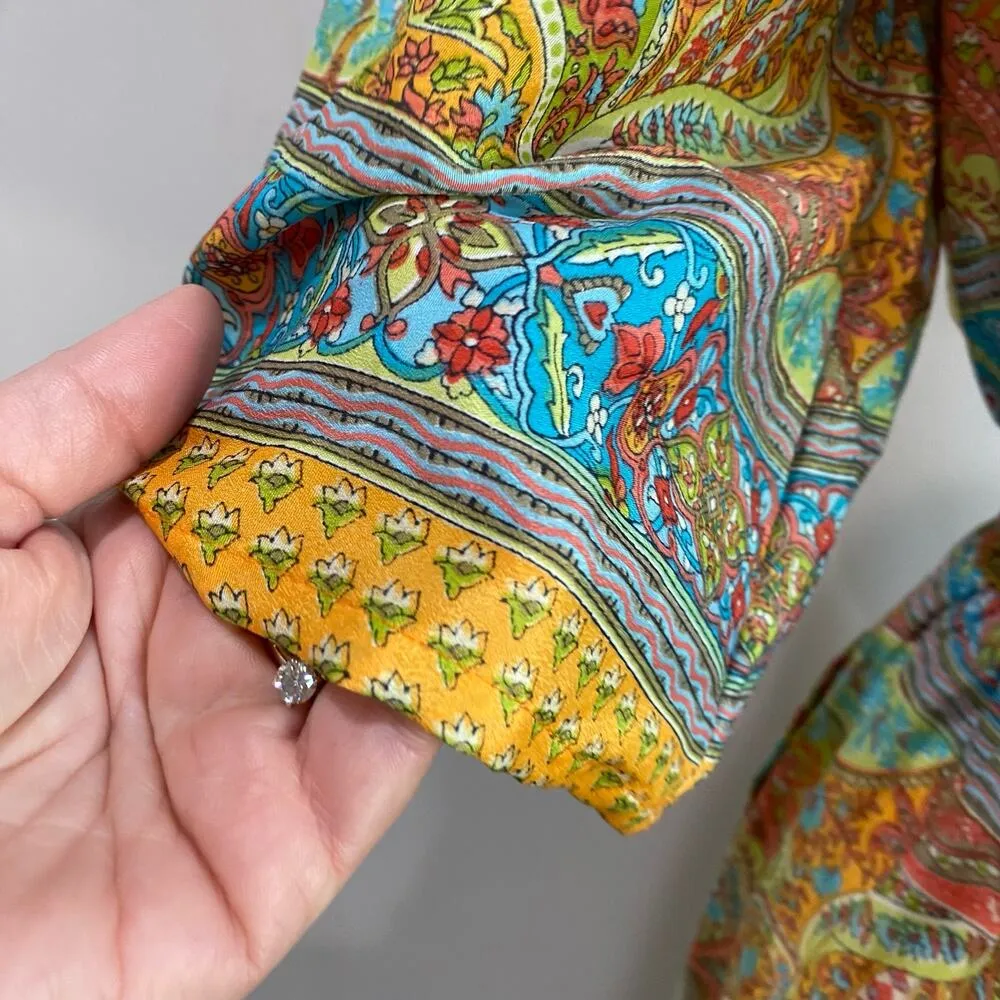 Zury Bohemian Silk Blend Bell Sleeve And Wide Leg Front Tie Jumpsuit Size M Yellow Size M - Image 7