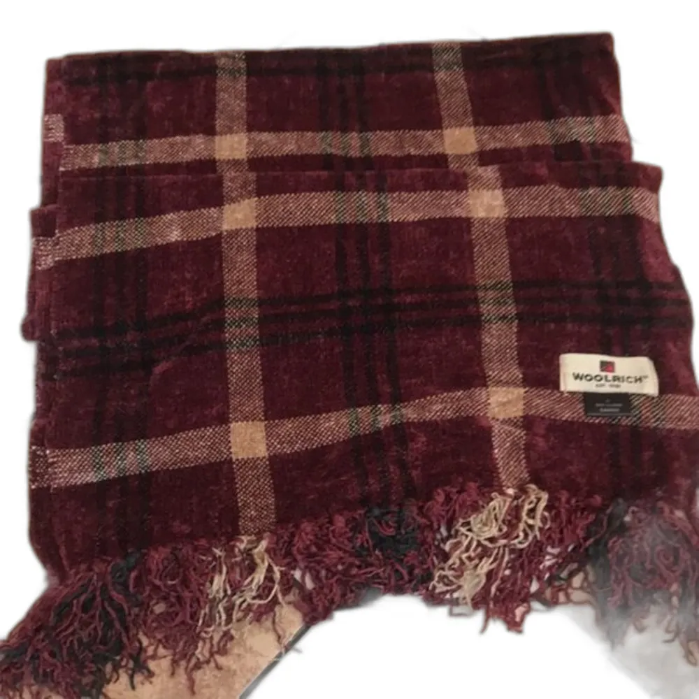 Woolrich cranberry plaid scarf wrap soft cozy cute ladies - Image 2