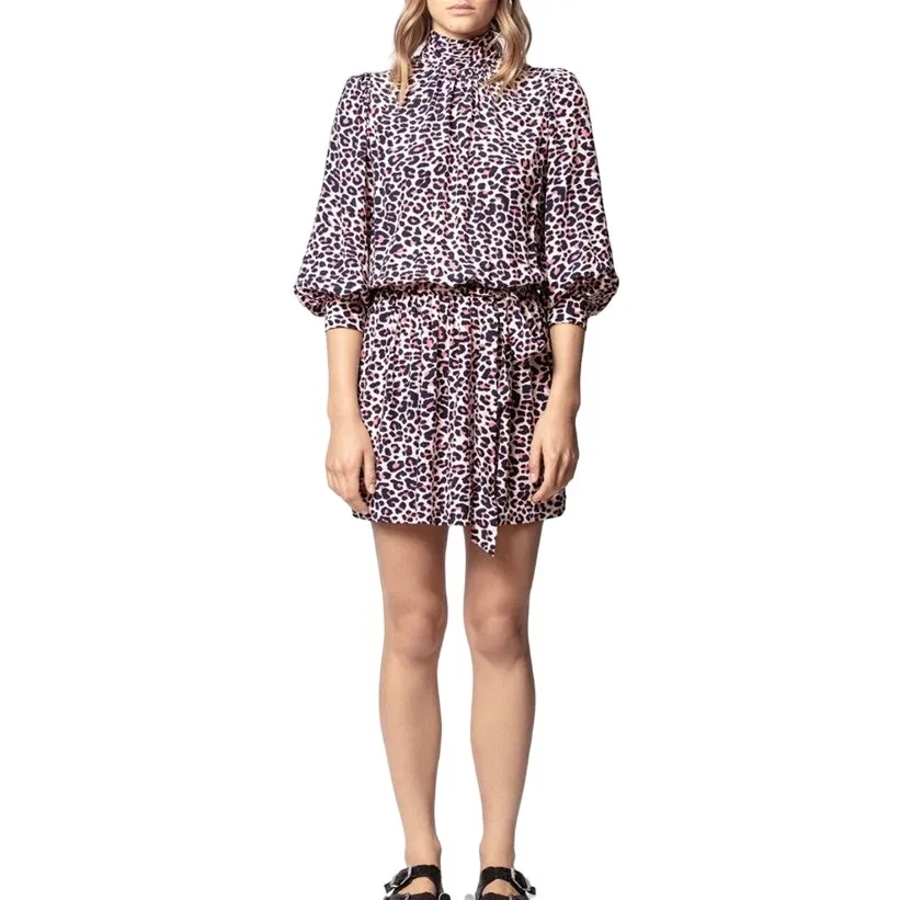 Zadig & Voltaire Mini Dress Pink Leopard Print Leo Long Sleeve - Image 11