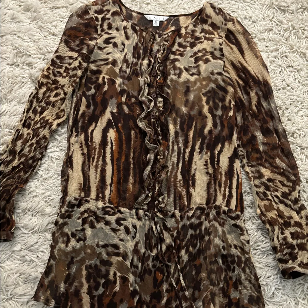 Cabi Brown Animal Print Sheer Blouse Size S - Image 8