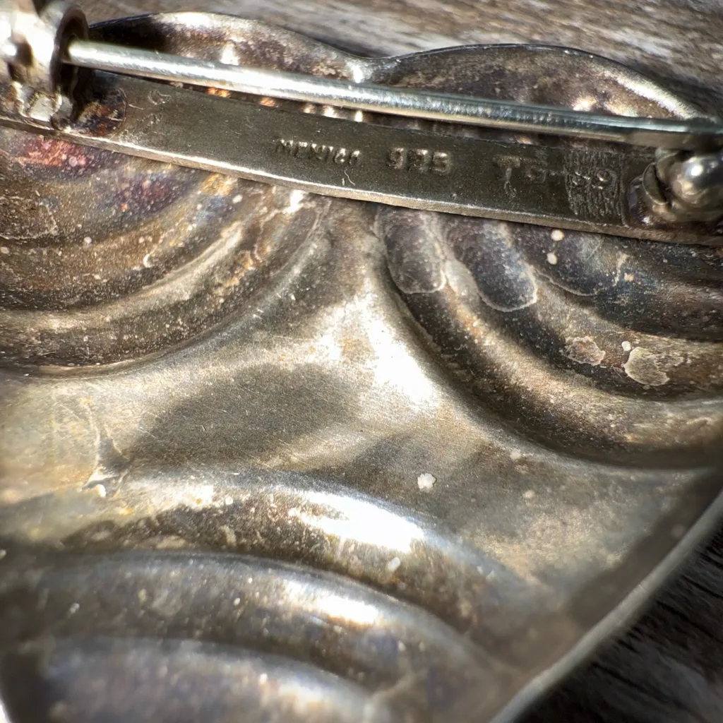 Vtg Mexico 925 Sterling Silver Puffy Heart Love‎ Pendant Brooch - Image 5