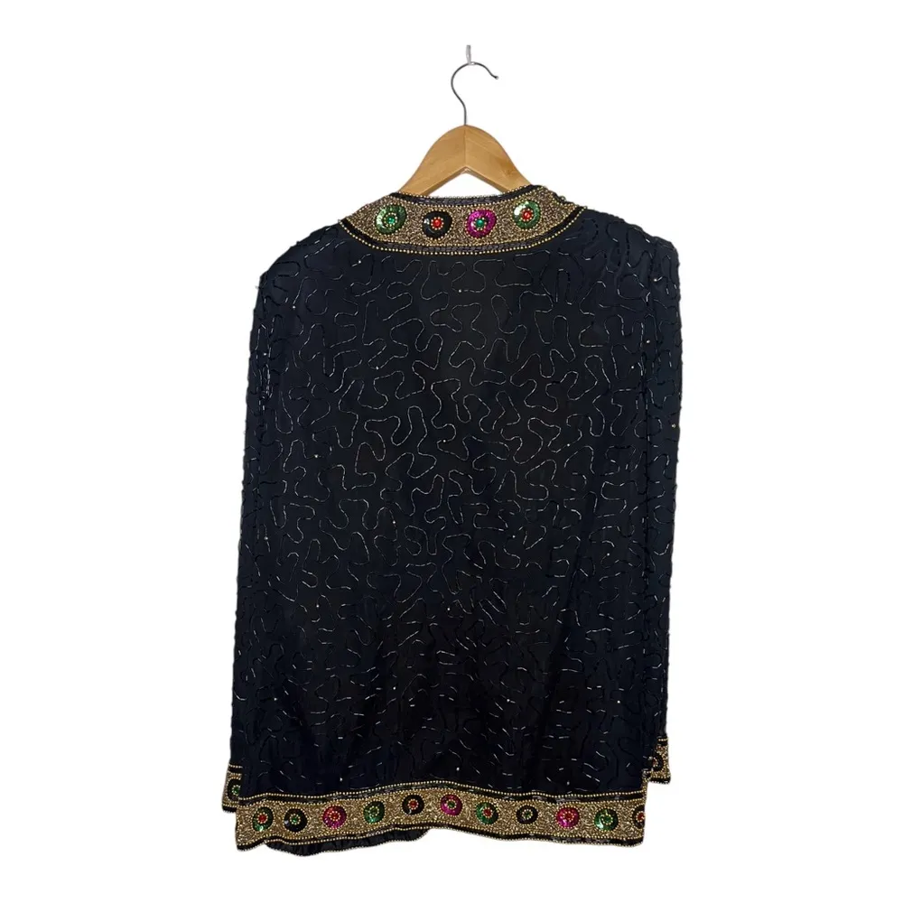 Vintage 80’s Lawrence Kazar Beaded Evening Jacket L Black Size L - Image 5