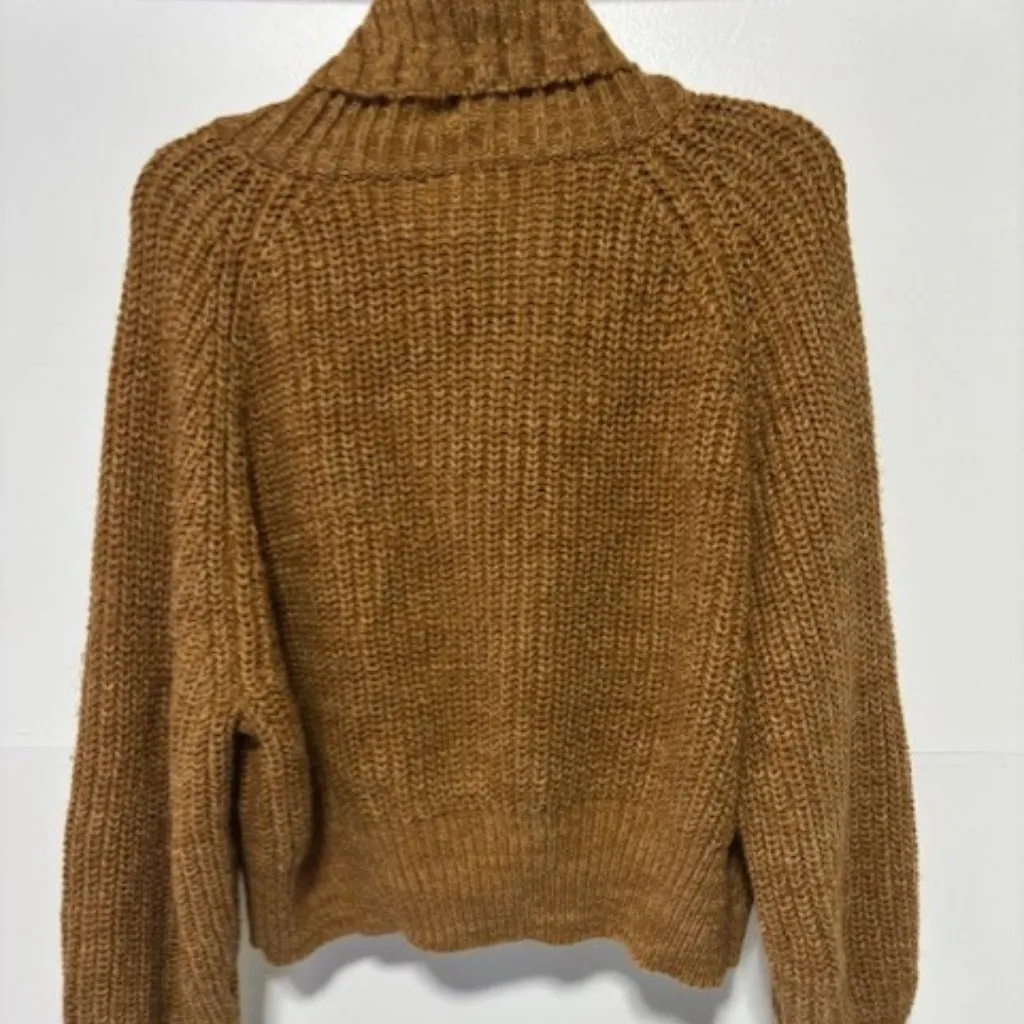 H&M Divided XL Pullover Cowl Neck Zip Long Sleeve Crop Chunky Knit Brown Neutral Tan - Image 3