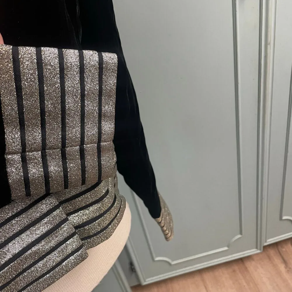 VTG Rimini Size 8 Velvet Velour Top Black Gold Button Front Topper Vintage - Image 4