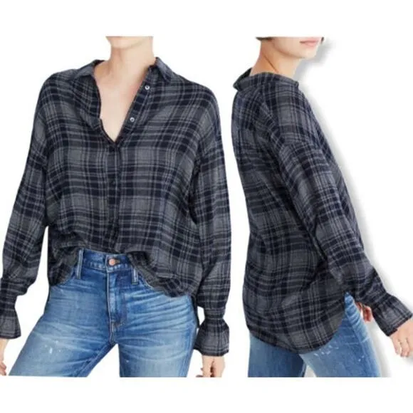 MADEWELL Westward Bell Sleeve Shirt Plaid G7430 XXS - Image 2