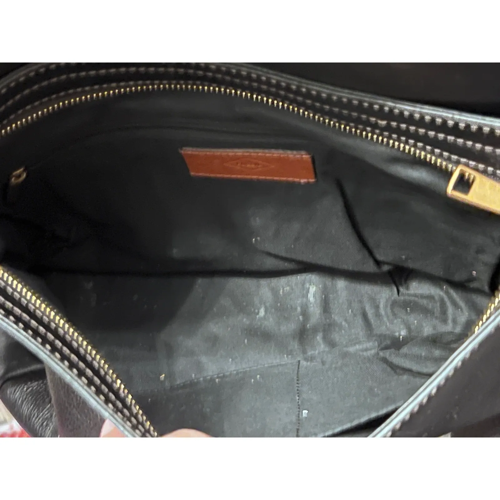 Fossil Harper Black Large Leather Crossbody Shoulder Bag Flap Top Brass Buckles - Image 11