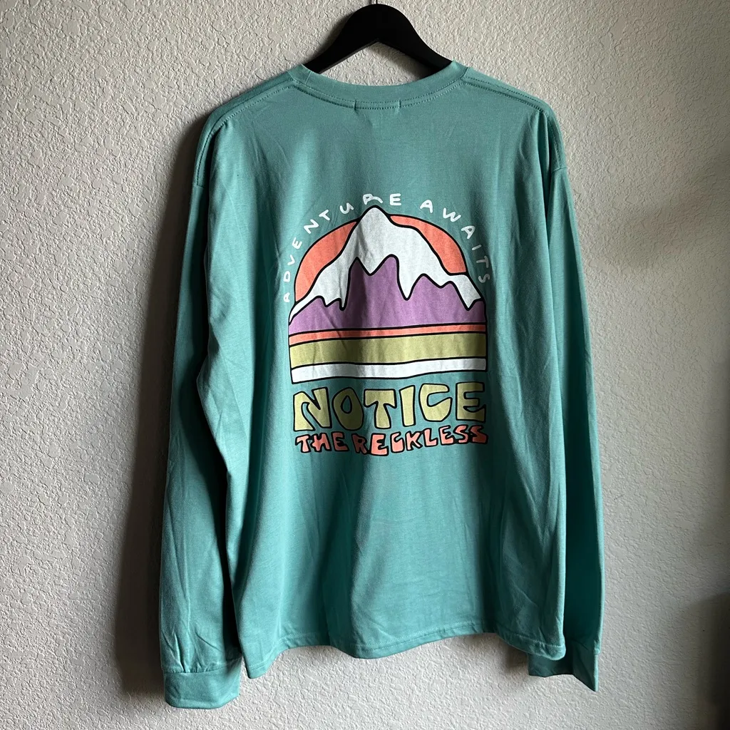 🩵🆕Notice the Reckless Teal Green Long Sleeve Relaxed Tee T - Image 6