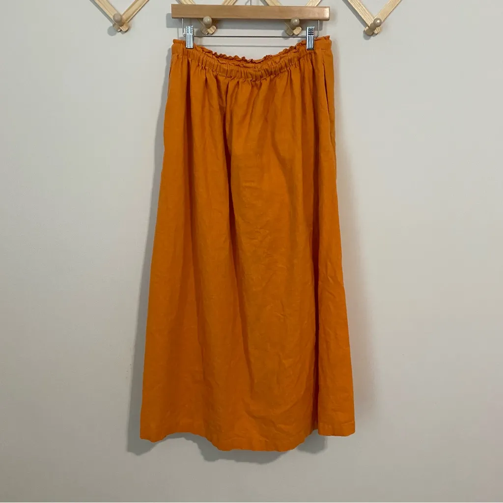 Abercrombie & Fitch Orange Linen Blend Midi Skirt size Large - Image 7