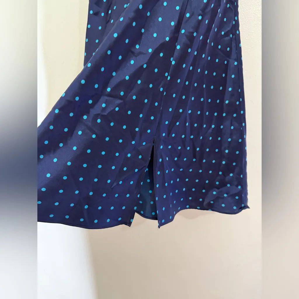 morgan taylor intimates Blue Polka‎ Dot Satin Slip Nightgown Medium - Image 5