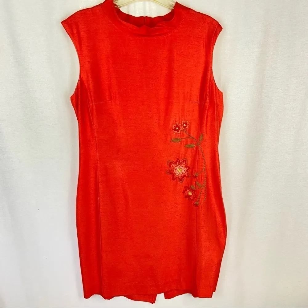 Vintage DJ & Co by Dawn Joy Orange Floral Embroidered Sheath Dress Size 12 - Image 14