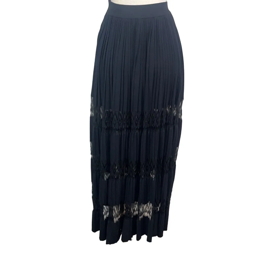 ALAÏA Long Voluminous Pleat And Lace Skirt in Noir 36 2 New Womens Maxi Knit Black Size undefined - Image 5
