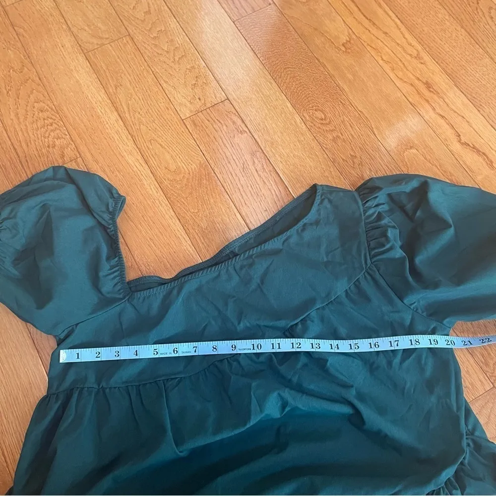 ASYMMETRICAL NECK TRIM PUFF SLEEVE DRESS IN GREEN SZ XL - Image 5