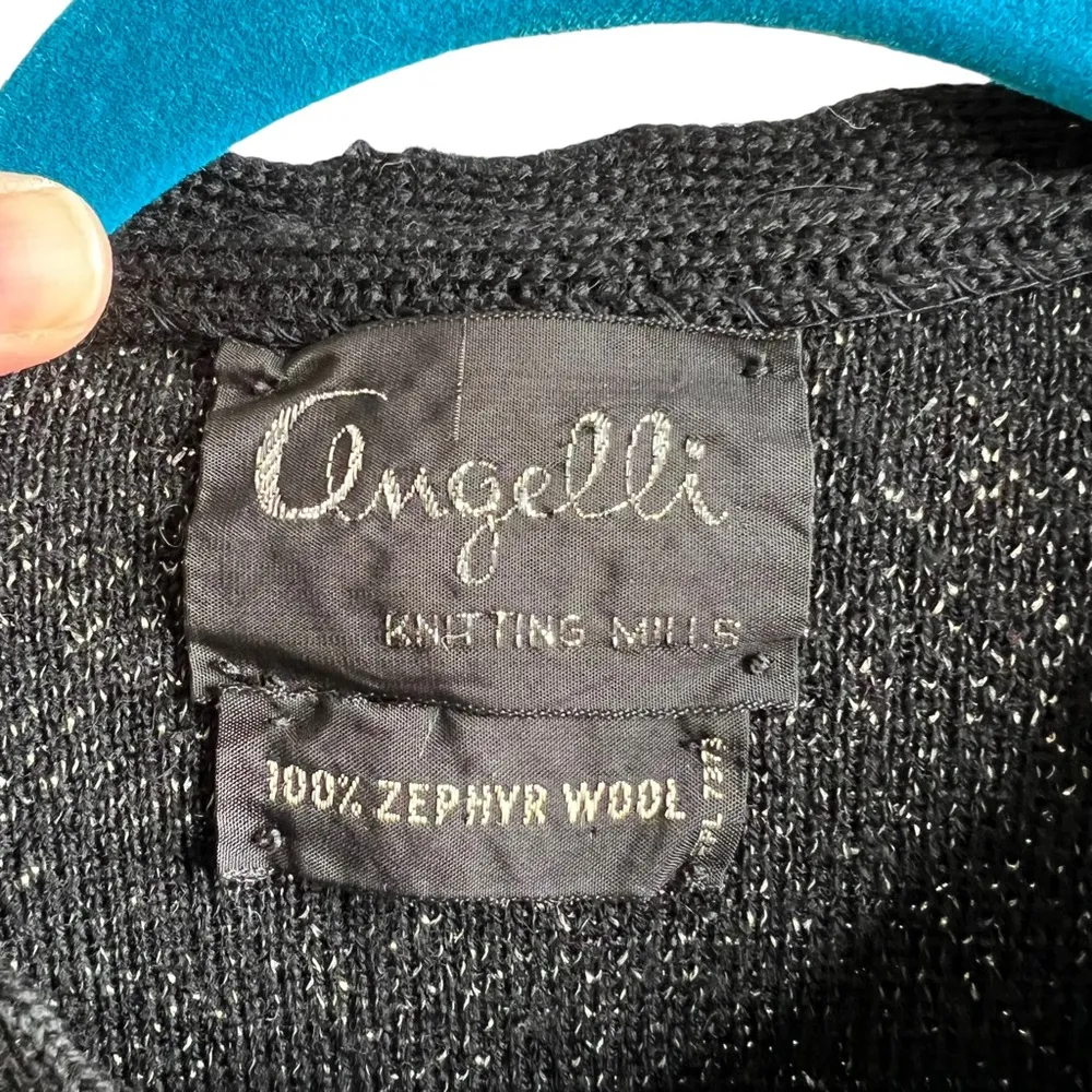 Vintage Angelli Zephyr Wool Black & Silver Floral Knit Cardigan - Image 6