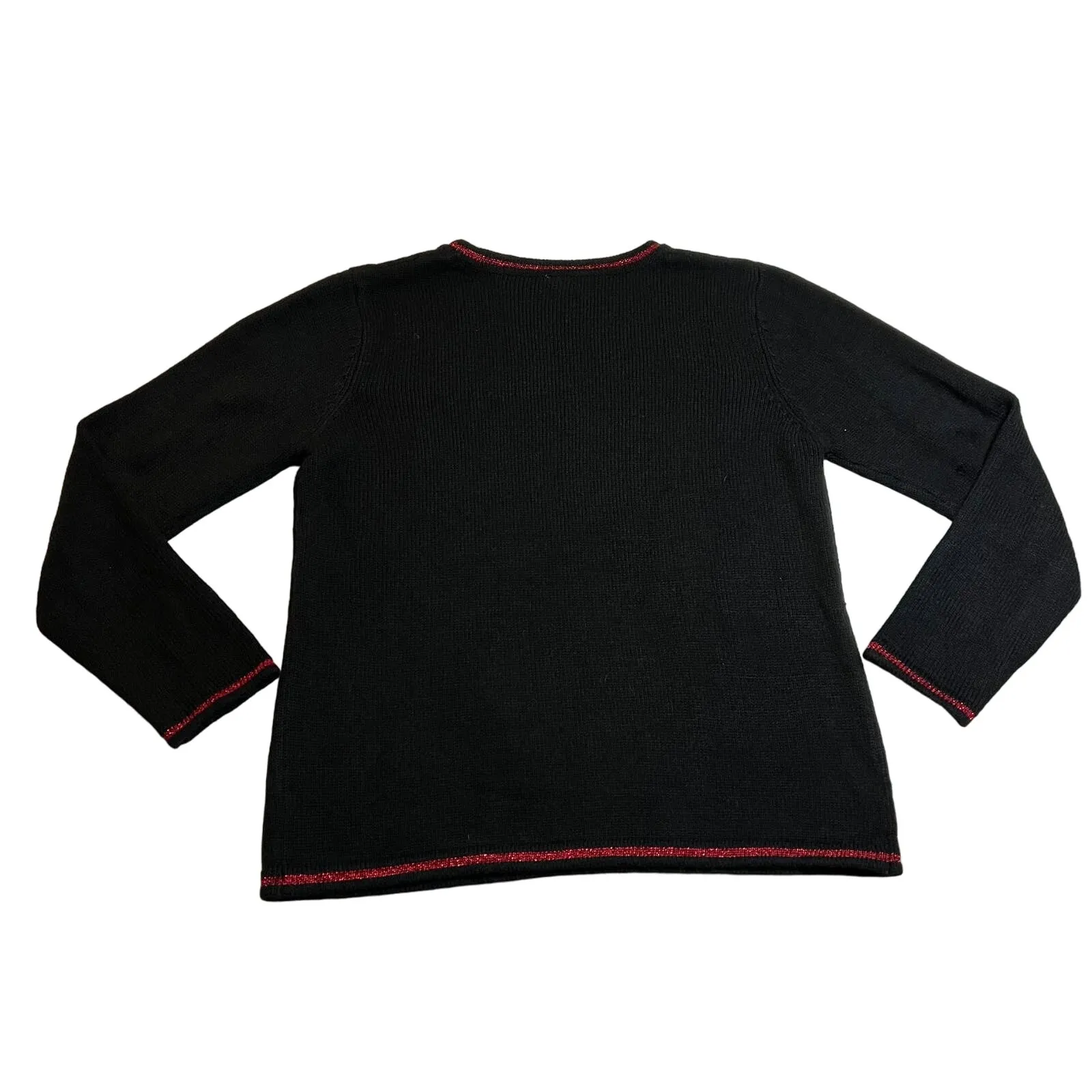 Women's Merry Christmas Crewneck Pullover Knit Sweater Size Medium Holidays Black - Image 2