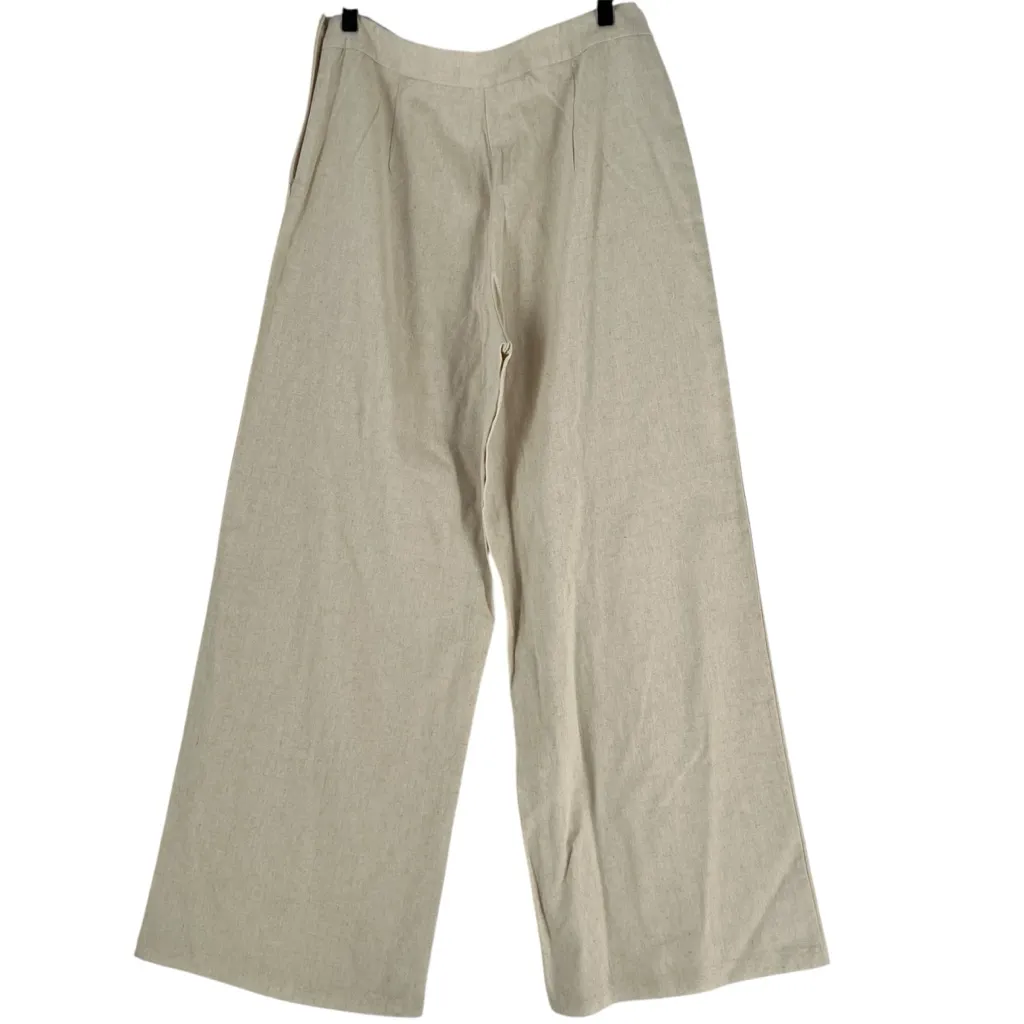 Faeriesty Wide Leg High‎ Rise Beige Linen Blend Side Zip Pants Size 2X Tan - Image 2