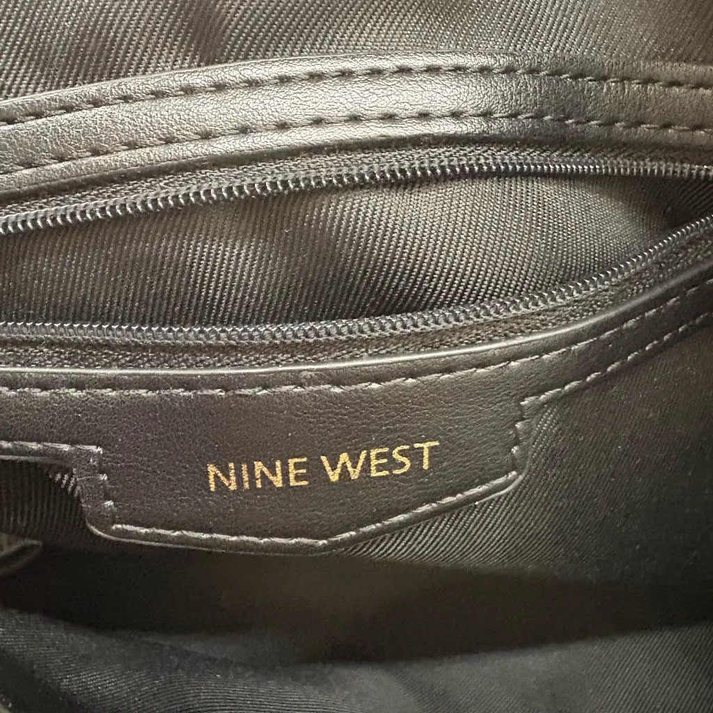 Nine West Glossy Black Croc-Embossed Shoulder Bag - Image 4