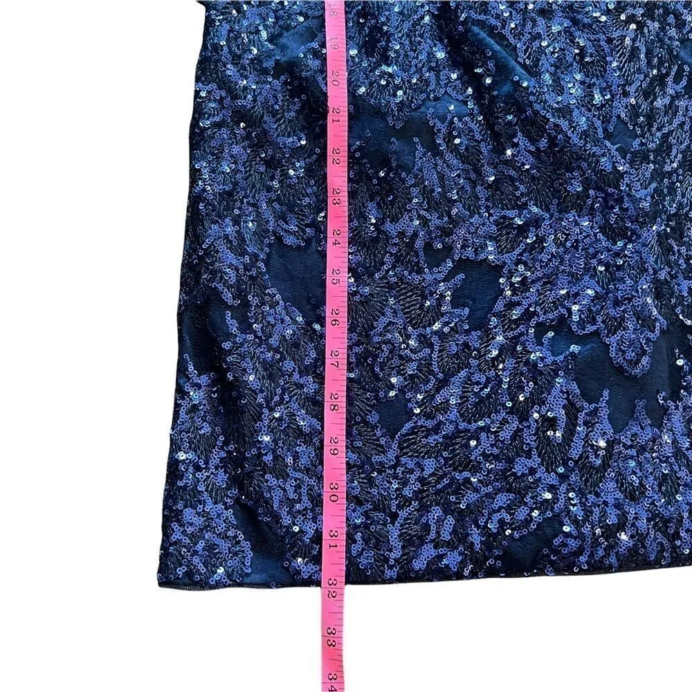 Aidan Mattox Navy Blue One Shoulder Sequin Cocktail Mini Dress 2 - Image 9