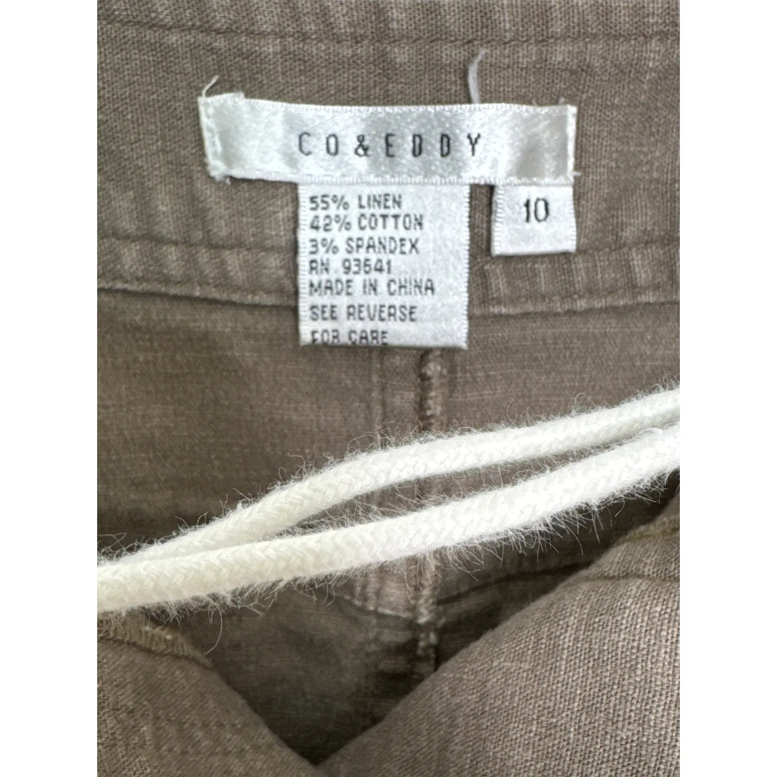 Co & Eddy Linen mix midi khaki skirt front tie side slits size 10 Tan Size M - Image 9