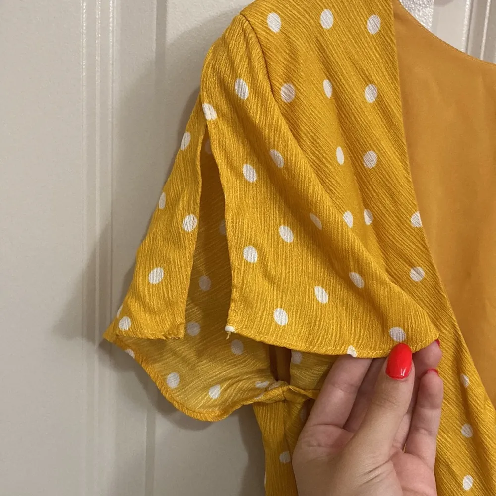 Yellow Polka Dot Faux Wrap Romper - Image 6