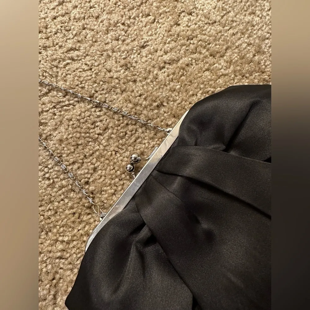 Black Satin Bow Clutch Shoulder Purse Small - Image 6