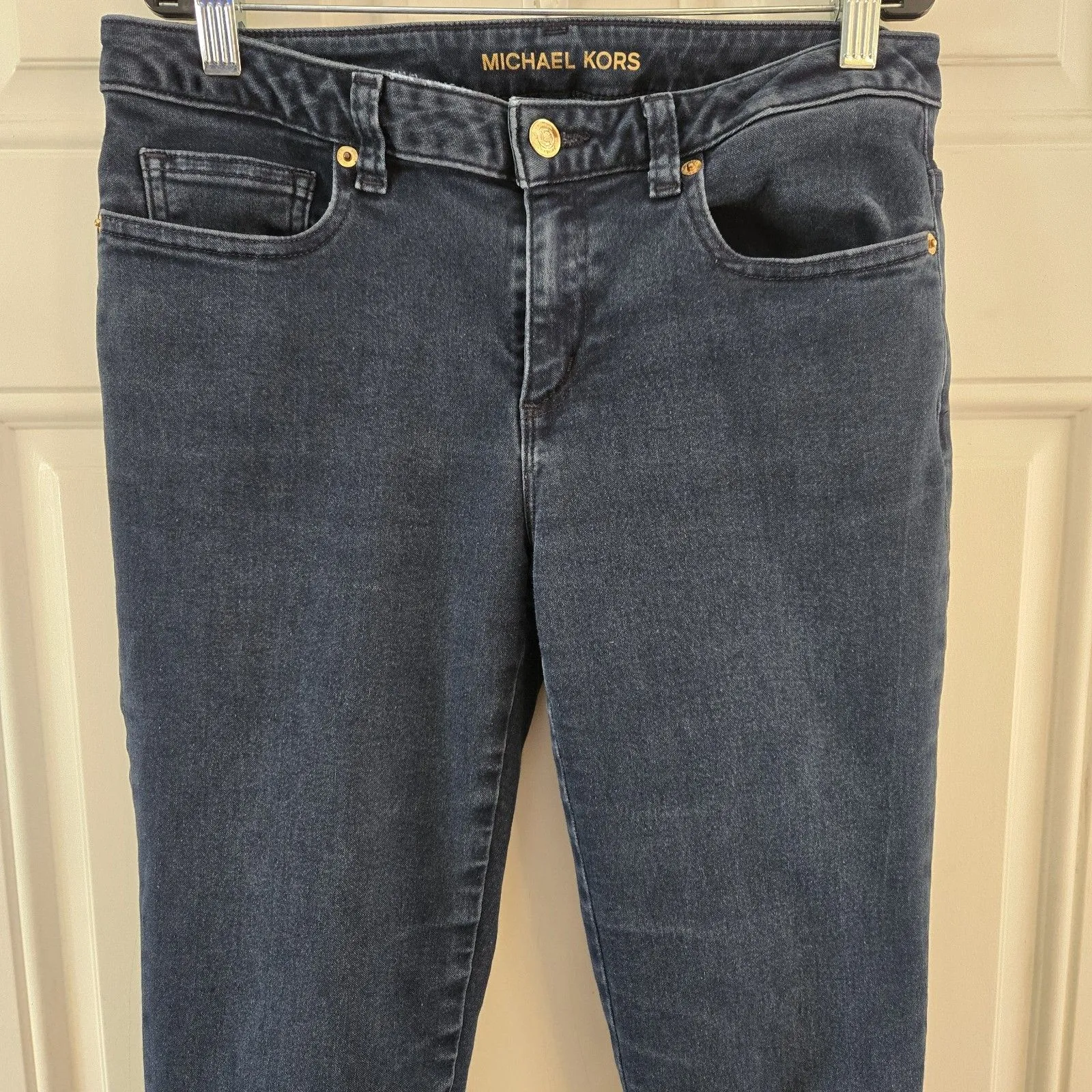Michael Kors Izzy Cropped Capri Jeans Size 6 Blue Stretch Denim Lace-Up Hem Y2K - Image 3