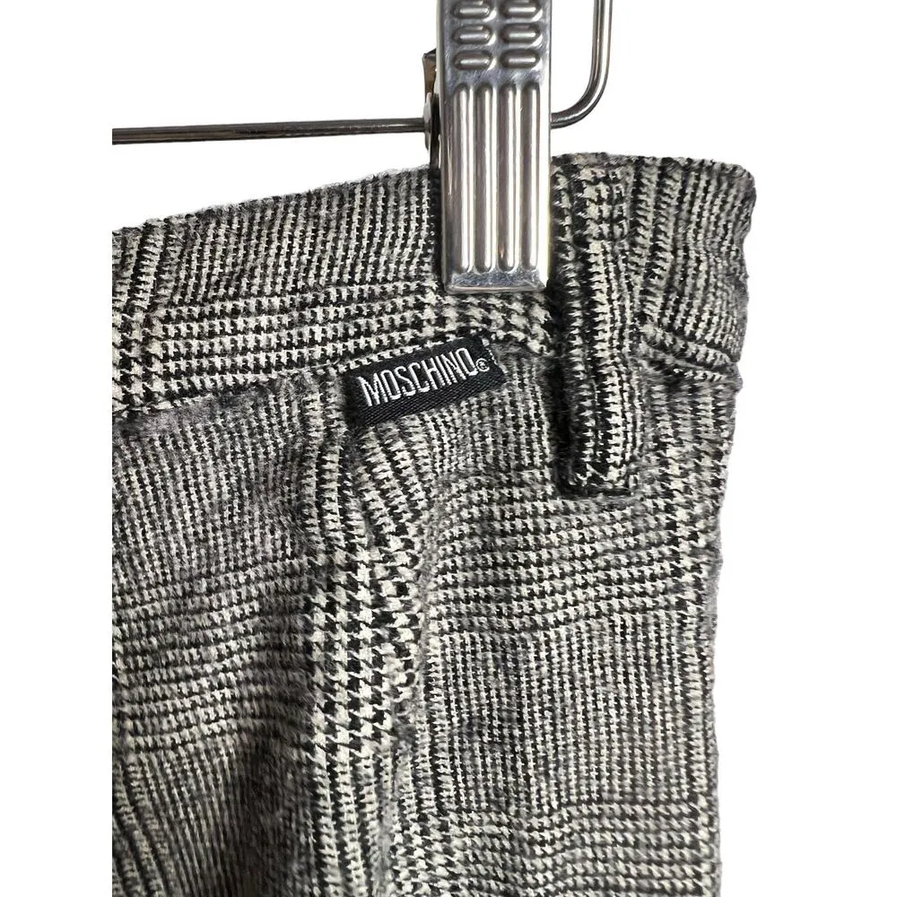 Moschino Black White Houndstooth Wool Wide Leg Cropped Trouser Pants Size 8 - Image 9
