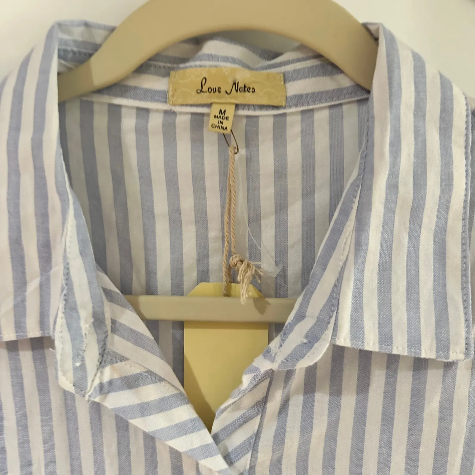 Love Note LOVE NOTES Blue White Striped Peplum Boho Button Up Top Medium - Image 4