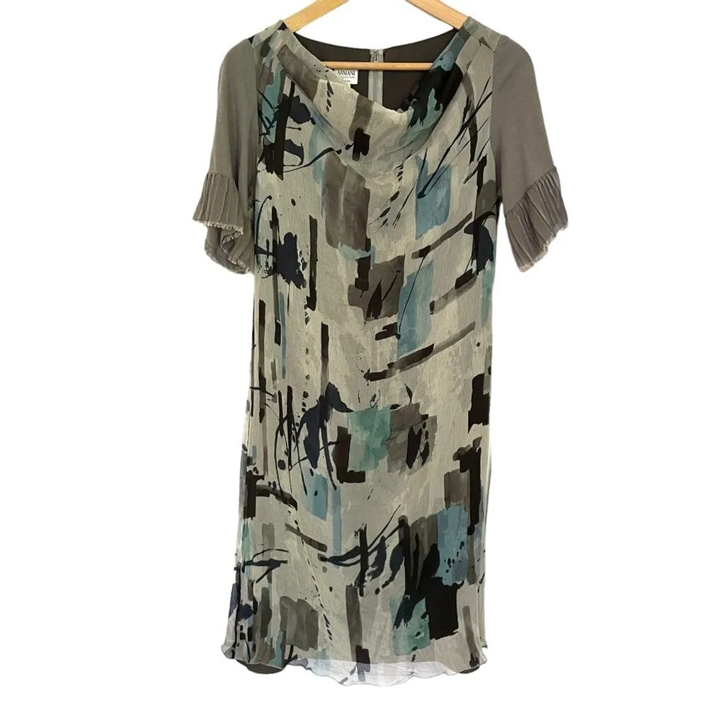 Giorgio Armani Collezioni Silk Chiffon Abstract Print Shift Dress Made in Italy - Image 10