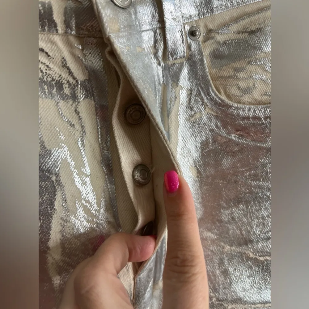 Zara silver metallic coated boyfriend fit straight leg jeans size 2 - Image 3